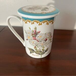 Kent Pottery Floral Play Porcelain Mug W/ Lid - Rosa Novelliana Design -England